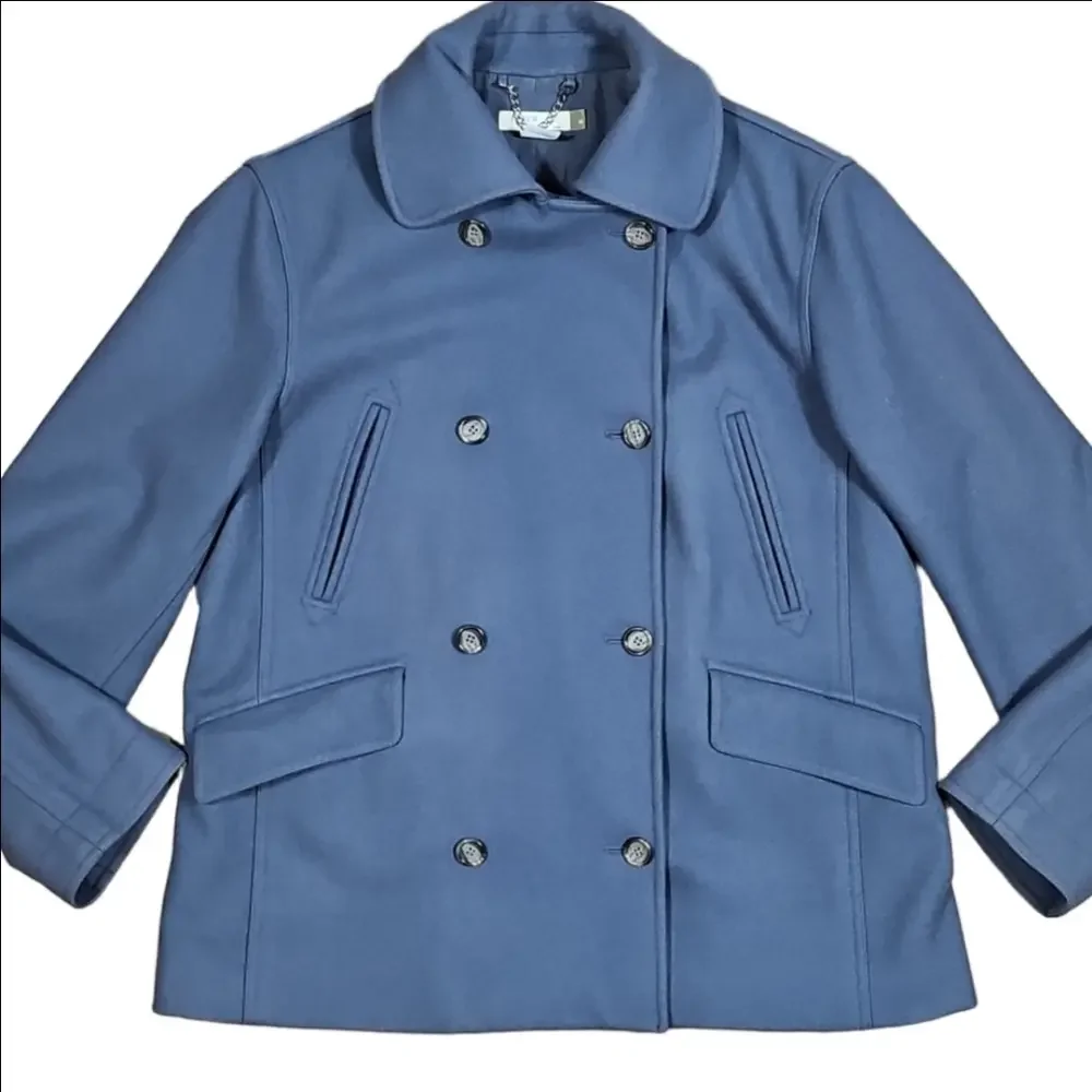 J. Crew 80% Wool Blend Slate Blue Gray Classic Double Breasted Pea Coat